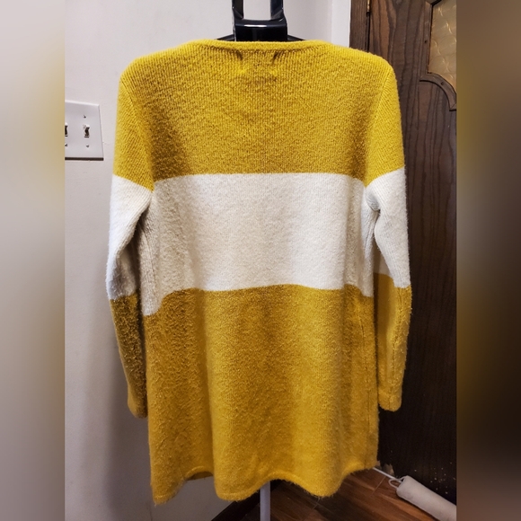 Anthropologie La Fee Verte Yellow and White Striped Cardigan Size L - Picture 2 of 5